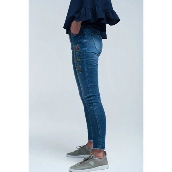 WOMEN'S JENNER BLUE SKINNY JEAN WITH EMBROIDERIES - Picture 5 of 5